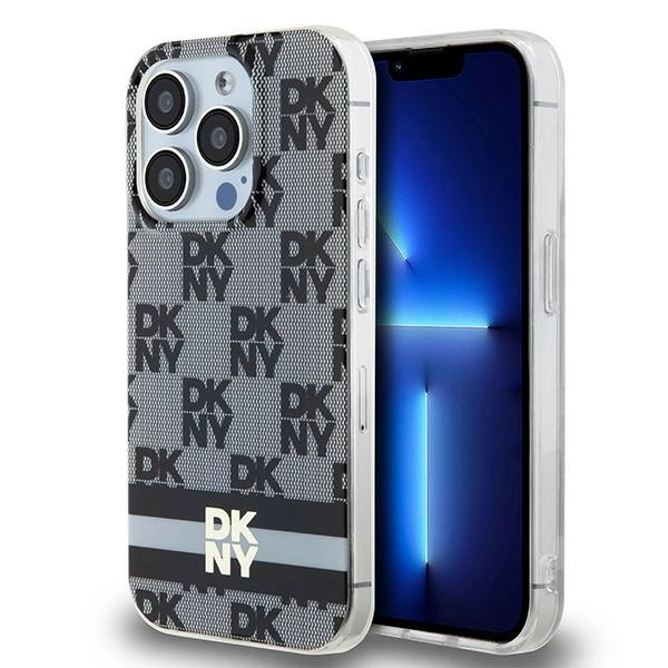 DKNY IML Checkered Mono Pattern & Printed Stripes MagSafe Case for iPhone 14 Pro - Black