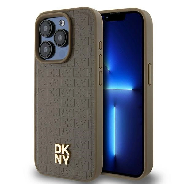 DKNY Leather Pattern Metal Logo MagSafe case for iPhone 14 Pro - brown