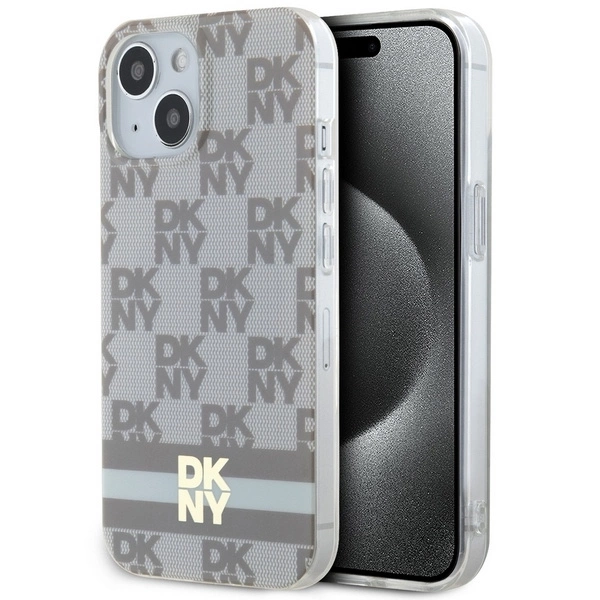 DKNY IML Checkered Mono Pattern & Printed Stripes MagSafe case for iPhone 15 / 14 / 13 - beige