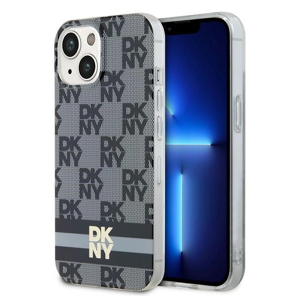 DKNY IML Checkered Mono Pattern & Printed Stripes MagSafe Case for iPhone 15/14/13 - Black