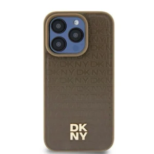 DKNY Leather Pattern Metal Logo MagSafe case for iPhone 15 / 14 / 13 - brown