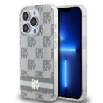 DKNY IML Checkered Mono Pattern & Printed Stripes MagSafe case for iPhone 14 Pro Max - beige