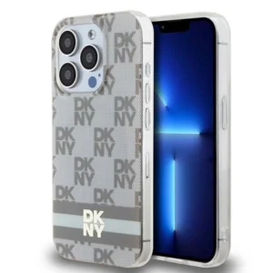 DKNY IML Checkered Mono Pattern & Printed Stripes MagSafe case for iPhone 15 Pro - beige