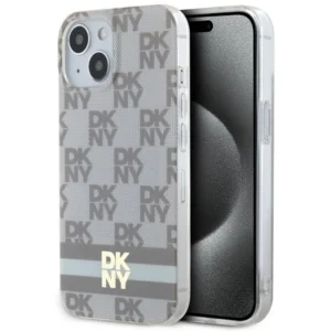 DKNY IML Checkered Mono Pattern & Printed Stripes MagSafe Case for iPhone 15 Plus / 14 Plus - Beige