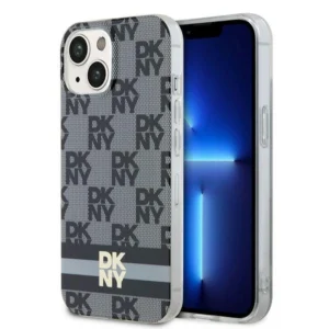 DKNY IML Checkered Mono Pattern & Printed Stripes MagSafe Case for iPhone 15 Plus / 14 Plus - Black