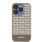 DKNY Leather Printed Pattern Metal Logo MagSafe Case for iPhone 15/14/13 - Brown