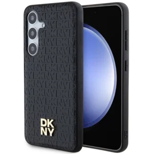 DKNY Leather Pattern Metal Logo MagSafe case for Samsung Galaxy S24+ - black