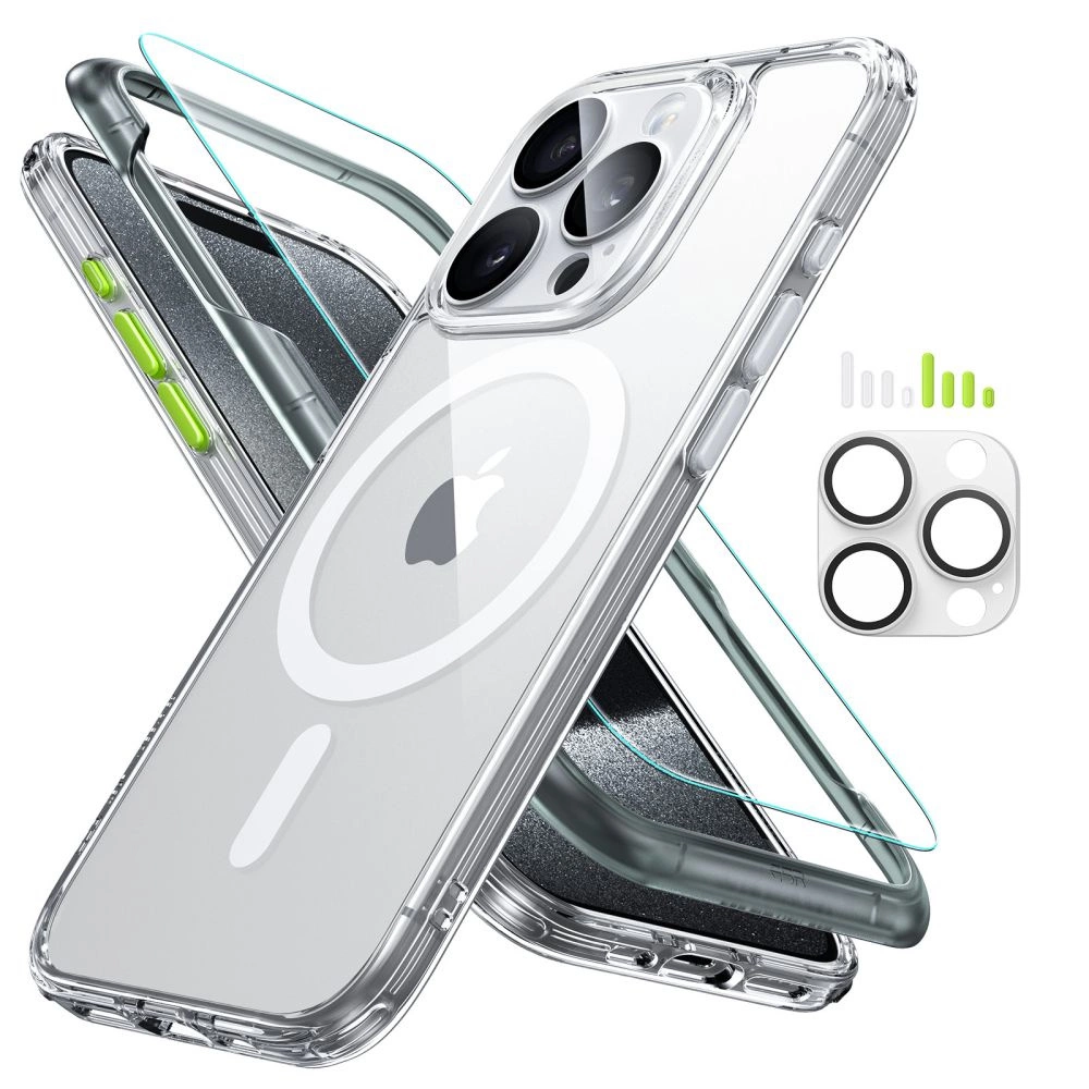 ESR Classic Pro Set Halolock MagSafe Case + Glass for Display and Camera for iPhone 15 Pro Max - Clear