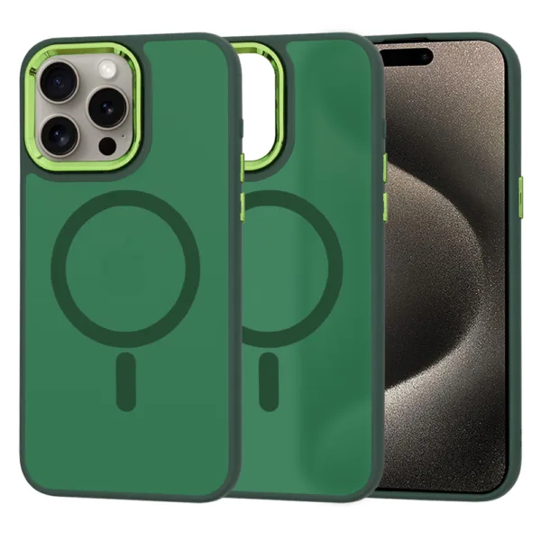 Techsuit - HaloFrost MagSafe Series (Green Camera Frame) - iPhone 15 Pro Max - Midnight Green