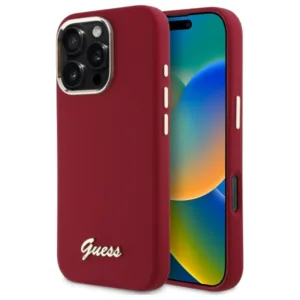 Guess - Silicone Script Metal Logo (GUHCP16LSMBSLM) - iPhone 16 Pro - Red