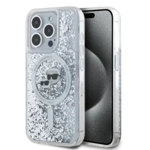 Karl Lagerfeld - Liquid Glitter MagSafe (KLHMP15XLGKCSGH) - iPhone 15 Pro Max - Transparent Karl&Choupette Head