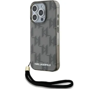 Karl Lagerfeld IML Mono KL Pattern & Cord case for iPhone 15 Pro - black