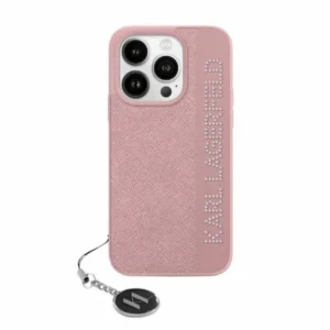 Karl Lagerfeld Saffiano Rhinestones & Charm case for iPhone 15 Pro - pink