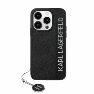 Karl Lagerfeld Saffiano Rhinestones & Charm case for iPhone 15 / 14 / 13 - black