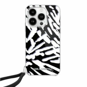 Karl Lagerfeld IML Zebra Pattern & Cord case for iPhone 15 Pro Max - black