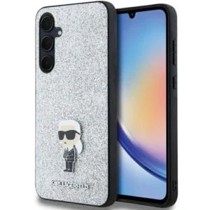 Karl Lagerfeld Fixed Glitter Ikonik Logo Metal Pin case for Samsung Galaxy A35 - silver