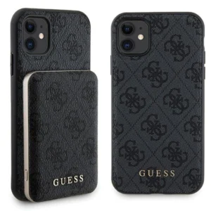 Guess 4G Metal Logo case set for iPhone 11 + 5000mAh MagSafe power bank - black