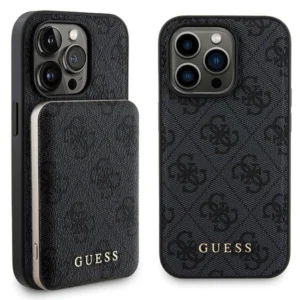 Guess 4G Metal Logo case set for iPhone 13 Pro + 5000mAh MagSafe power bank - black