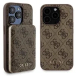 Guess 4G Metal Logo case set for iPhone 15 Pro + 5000mAh MagSafe power bank - brown