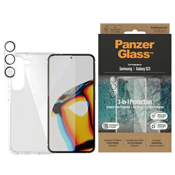 PanzerGlass Bundle 3in1 Transparent Case + Film + Camera Protector for Samsung Galaxy S23