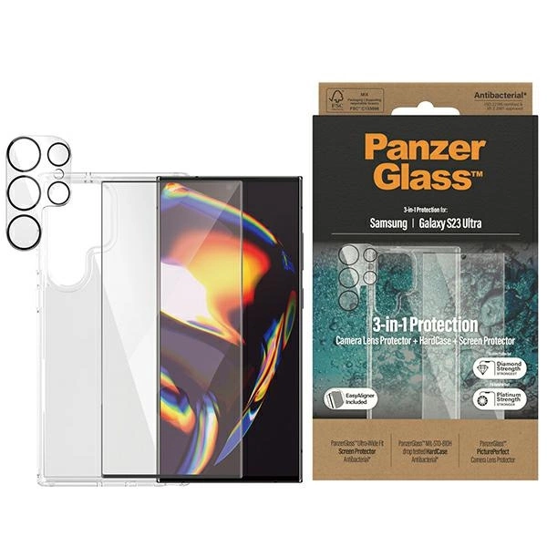 PanzerGlass Bundle 3in1 Transparent Case + Film + Camera Protector for Samsung Galaxy S23 Ultra