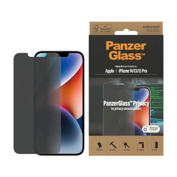 PanzerGlass Classic Fit Privacy Antibacterial Glass for iPhone 14/13 Pro/13