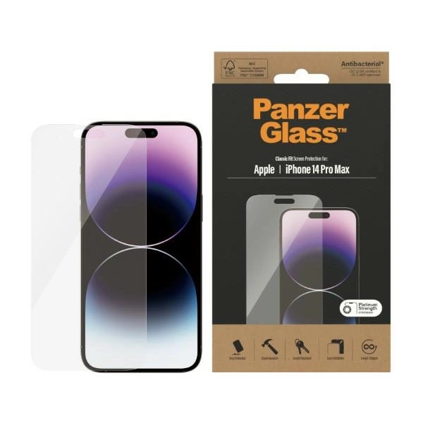 PanzerGlass Classic Fit antibacterial glass for iPhone 14 Pro Max