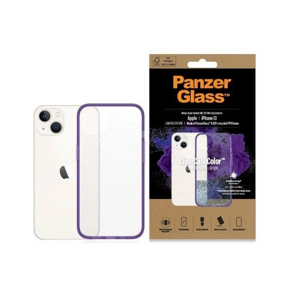 PanzerGlass ClearCase antibacterial case with Military Grade certificate for iPhone 13 / 14 / 15 - transparent purple