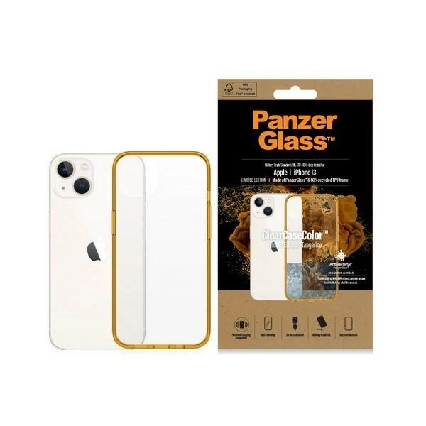 PanzerGlass ClearCase antibacterial case with Military Grade certificate for iPhone 13 / 14 / 15 - transparent yellow