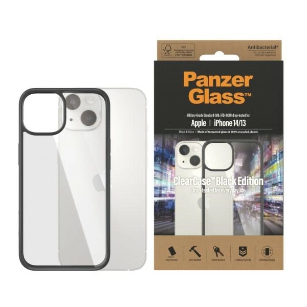 PanzerGlass ClearCase antibacterial case for iPhone 14 / 15 / 13 - transparent and black