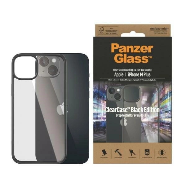 PanzerGlass ClearCase antibacterial case for iPhone 14 Plus / 15 Plus - transparent and black