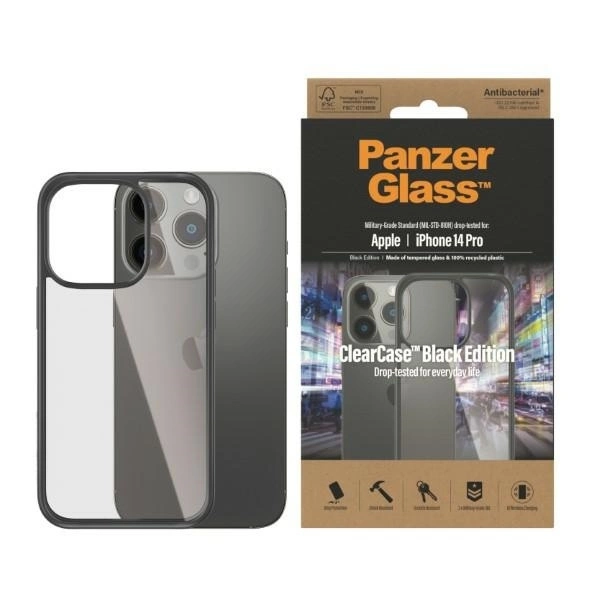 PanzerGlass ClearCase antibacterial case for iPhone 14 Pro - transparent and black