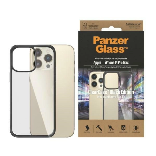 PanzerGlass ClearCase antibacterial case for iPhone 14 Pro Max - transparent and black