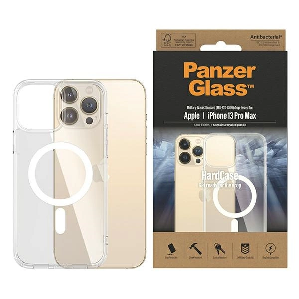 PanzerGlass HardCase with MagSafe Antibacterial Military Grade Certified Case for iPhone 13 Pro Max - Transparent