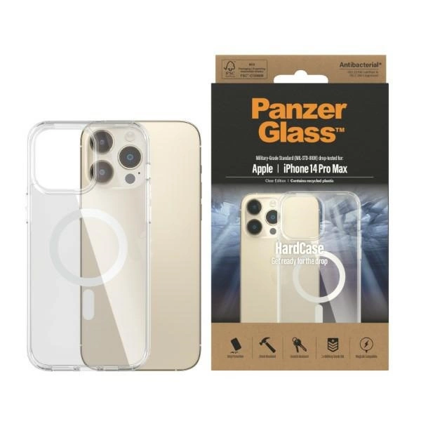 PanzerGlass HardCase with MagSafe Antibacterial Military Grade Certified Case for iPhone 14 Pro Max - Transparent