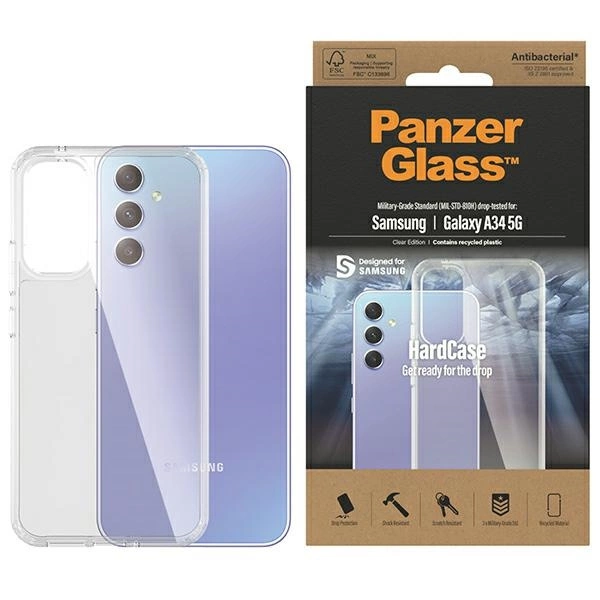 PanzerGlass HardCase antibacterial Military Grade certified case for Samsung Galaxy A34 5G - transparent