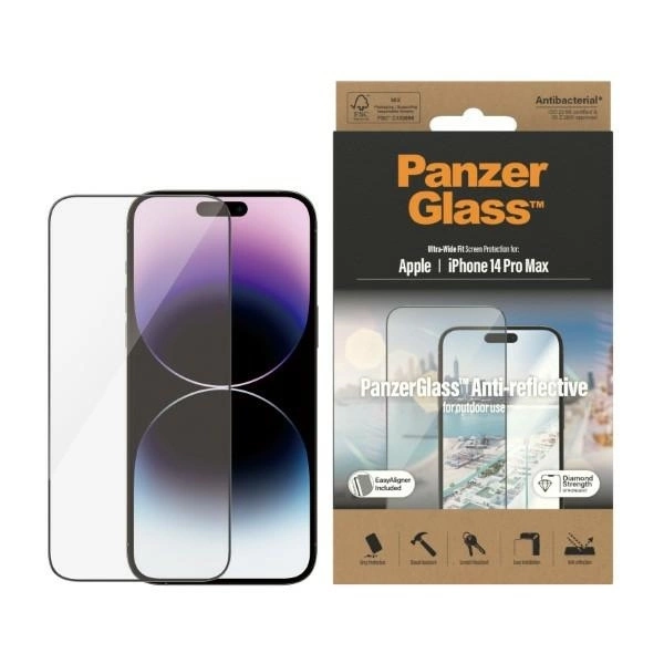 PanzerGlass Ultra-Wide Fit antibacterial tempered glass with glare filter and positioner for iPhone 14 Pro Max