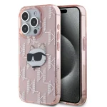 Karl Lagerfeld IML Choupette Head & Monogram case for iPhone 15 Pro - pink