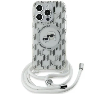 Karl Lagerfeld IML Crossbody Monogram Karl & Choupette Head MagSafe Case for iPhone 15 Pro - Transparent