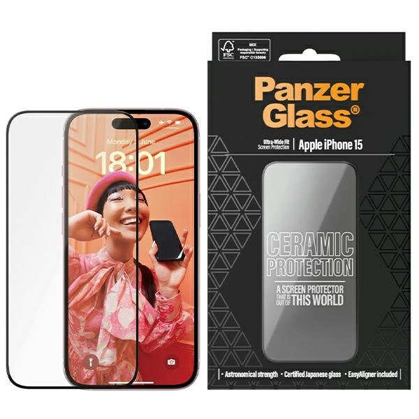 PanzerGlass Ceramic Protection ceramic glass for iPhone 15 with positioner