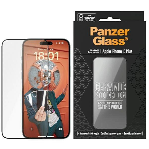 PanzerGlass Ceramic Protection ceramic glass for iPhone 15 Plus with positioner