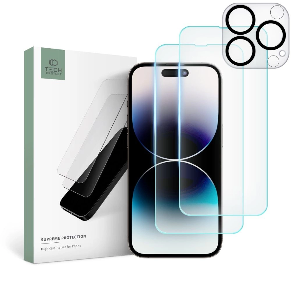 Tech-Protect Supreme Set for iPhone 14 Pro 2x tempered glass for display / tempered glass for camera