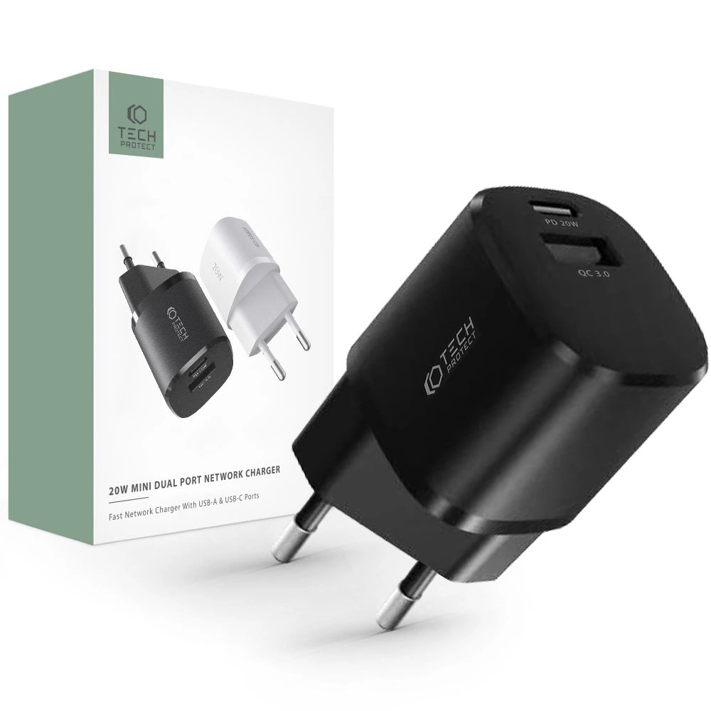 Tech-Protect C20W charger mini USB-C PD 20W / USB-A QC 3.0 - black