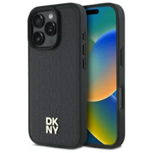 DKNY - Leather Hardcase Repeat Pattern Stack Logo MagSafe (DKHMP16XPSHRPSK) - iPhone 16 Pro Max - Black