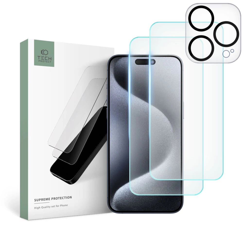 Tech-Protect Supreme Set for iPhone 15 Pro 2x tempered glass for display / tempered glass for camera