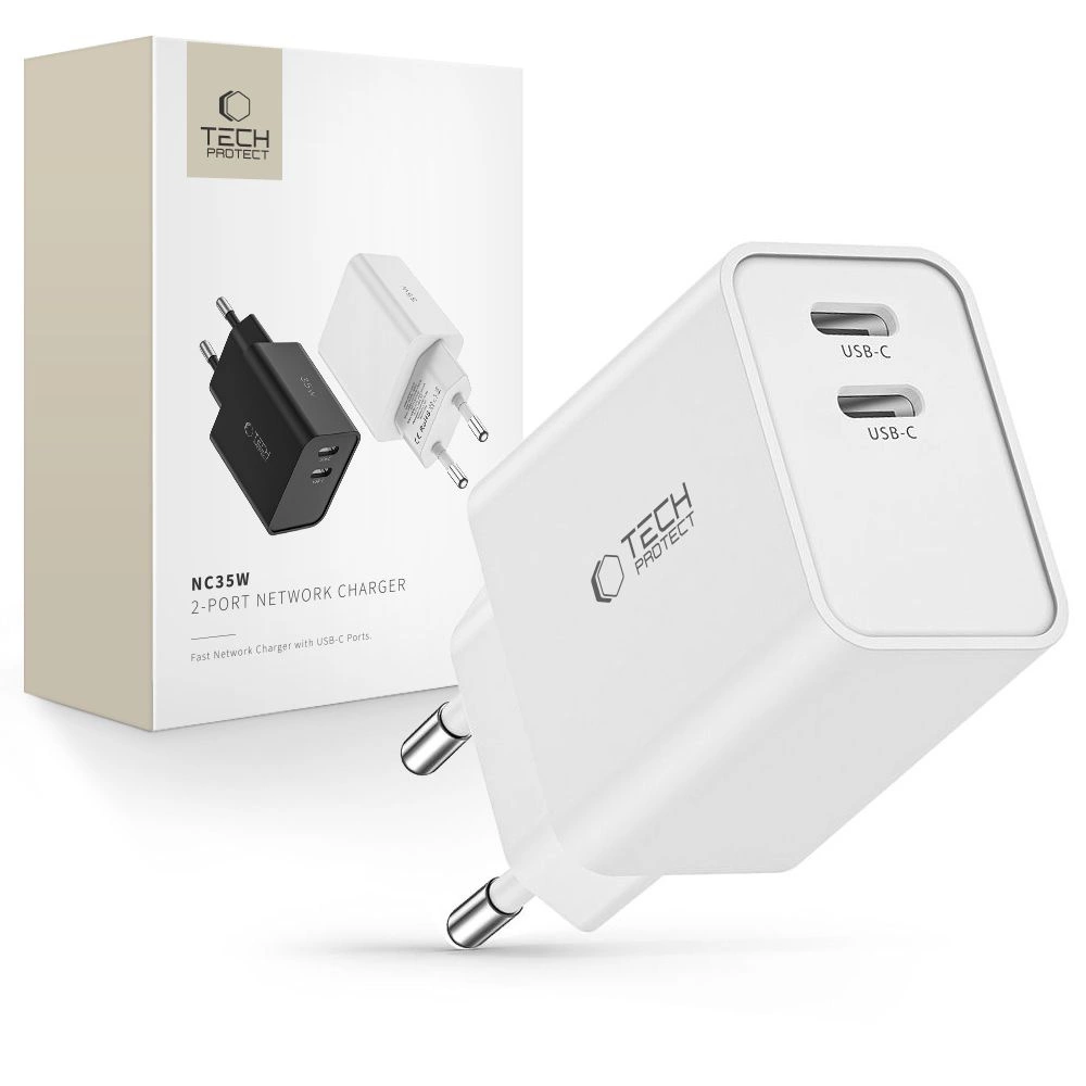 Tech-Protect C35W charger 2x USB-C PD 35W - white