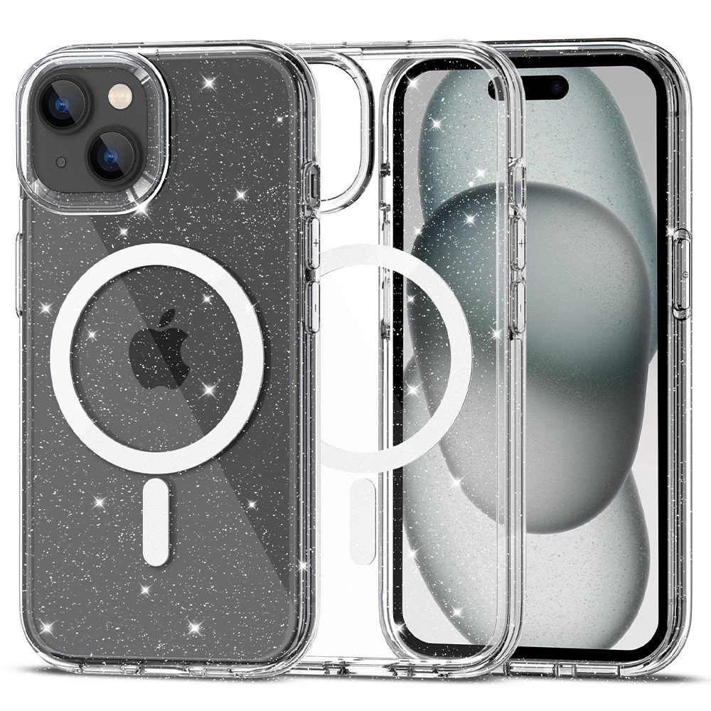 Tech-Protect FlexAir Hybrid MagSafe iPhone 15 Case - Clear Glitter