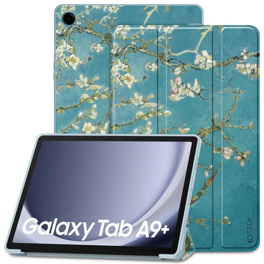 Tech-Protect SmartCase for Samsung Galaxy Tab A9+ 11" X210 / X215 / X216 - blue with sakura flowers