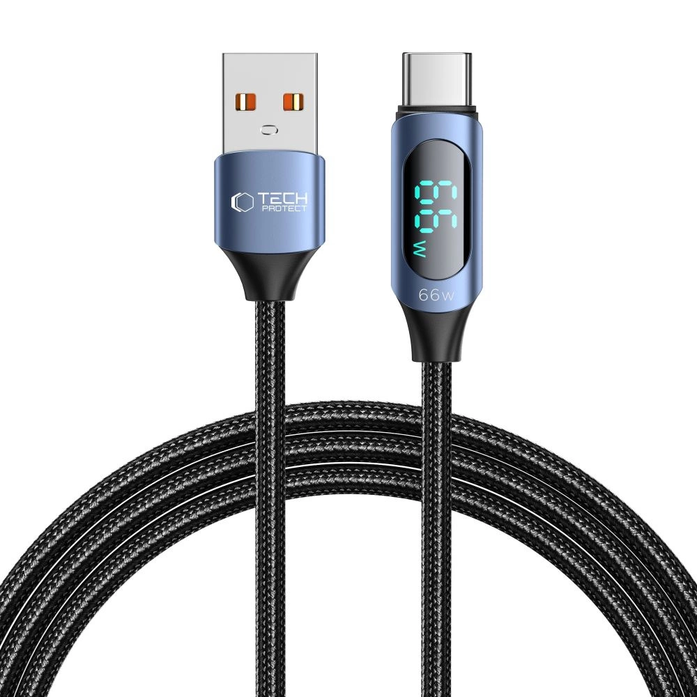 Tech-Protect UltraBoost Cable with LED Display USB-C / USB-A 66W 6A 2m - Blue