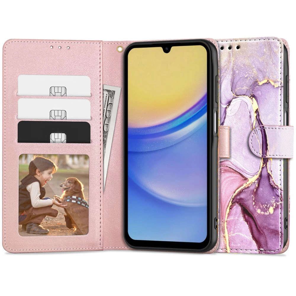 Tech-Protect Wallet Case for Samsung Galaxy A15 4G / 5G - Pink Marble